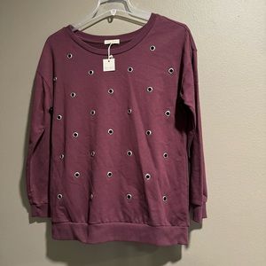 Ultra Flirt Grommet Cutout Crew Neck Pullover Size Large